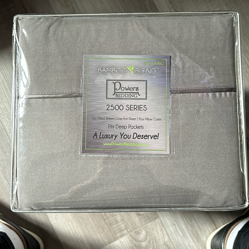 NWOT Power Bedding Bamboo Blend Split King Sheet Set - Grey - 2500 Ser…